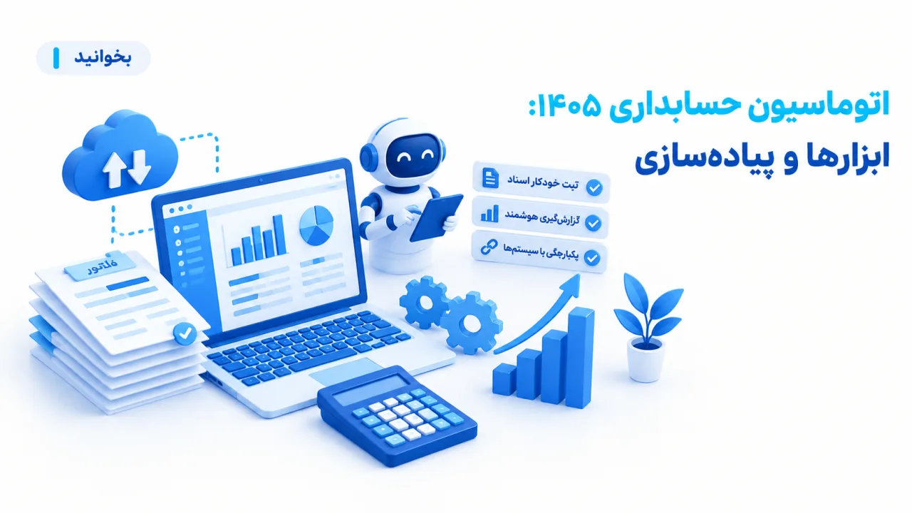 اینفوگرافیک معماری فنی و مراحل پیادهسازی اتوماسیون حسابداری در شرکتها